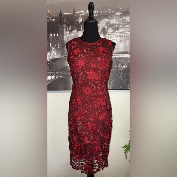 White House Black Market NWOT Red Lace Sheath Dress Size 8 - Picture 7 of 7